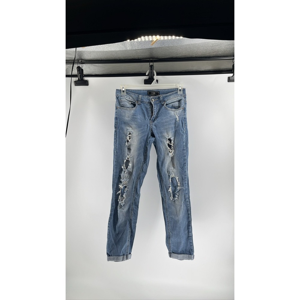 Cato‎ Women's Blue Distressed Ripped Ankle Skinny Jeans Sz 4